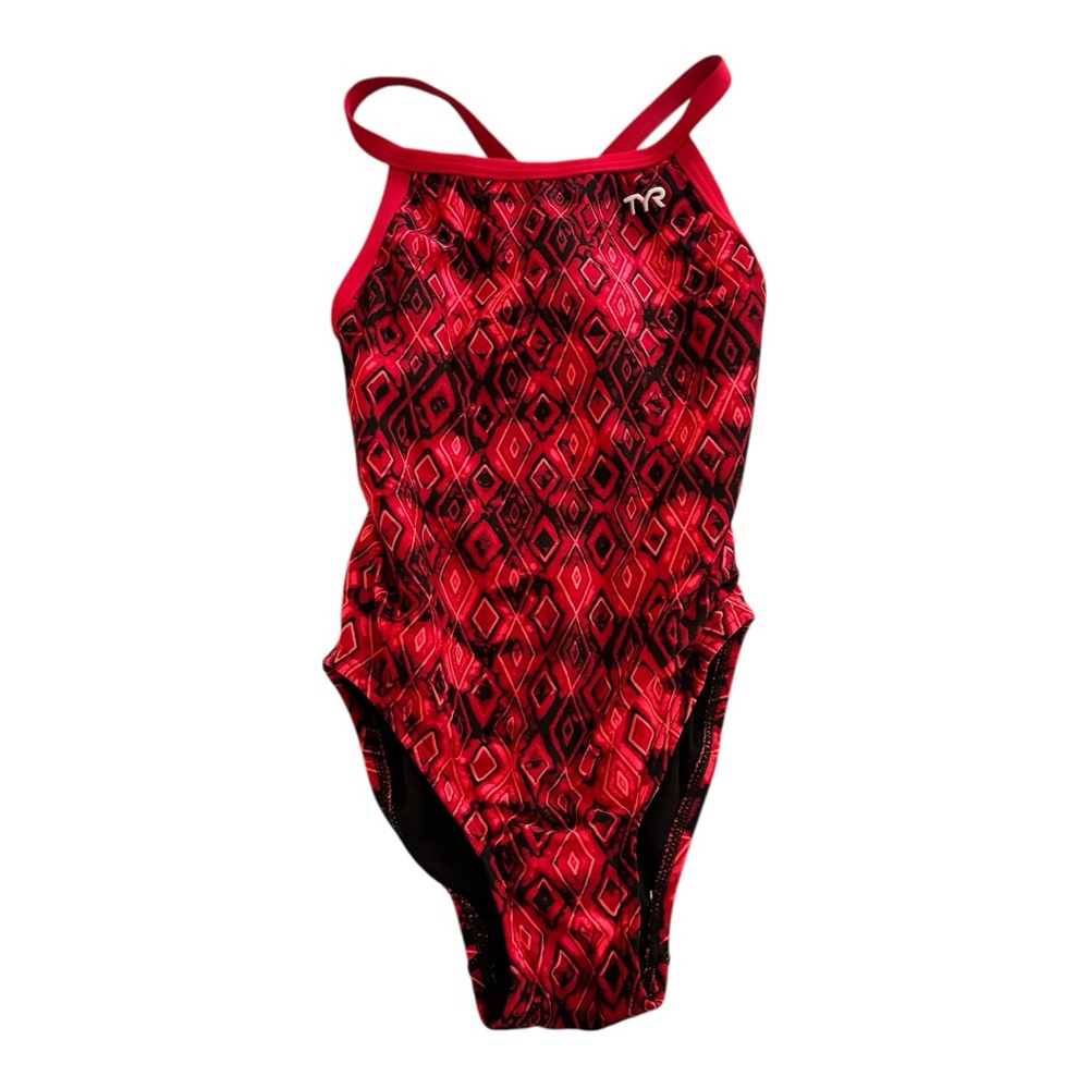TYR Red Geometric Kids Swim One Piece